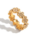 J&D Minimalism 18K Gold Stainless Steel Rhinestone Flower Zircon Wave Chain Ring Size 7