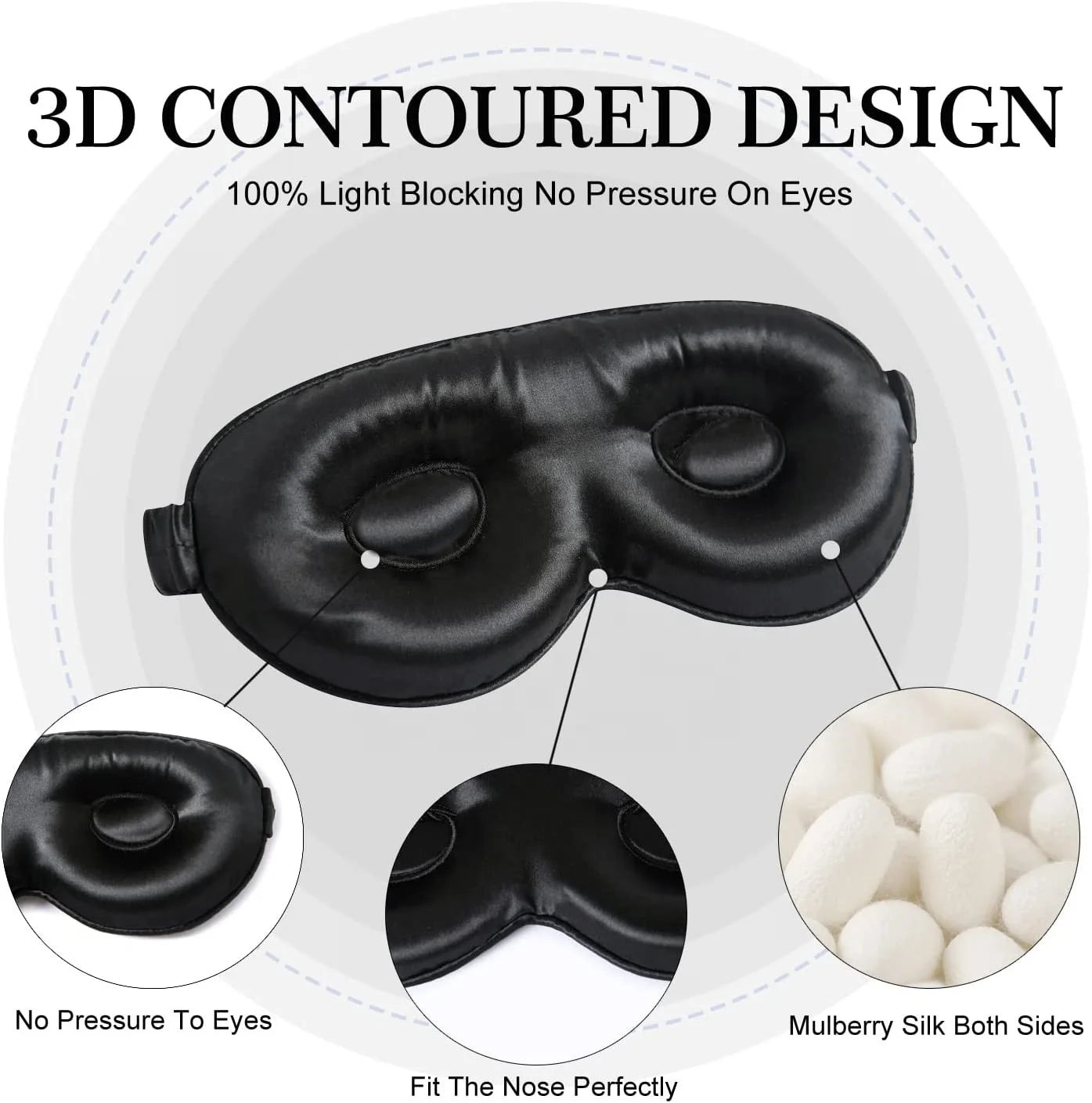 2026 Luxury Mulberry Silk Eye Mask Light Blocking 3D Contoured Cup Sleeping Mask for Women Men Side Sleeper Long Lash Extension