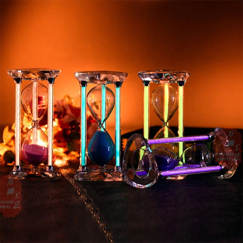 Factory Sale Luminous Crystal Hour Glass Sand Timer With Gift Box Custom Color Glass Virtual Hourglass Timer for Souvenir CHG-05