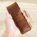 Unisex Cover Large-Capacity Retro Genuine Leather Cowhide Chic Storage Small Pencil Box Stationery Pen Holder