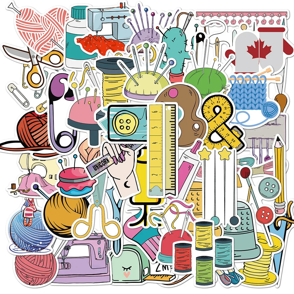 50PCS Sewing Machine Decals Suitcase Tailor Stickers Waterproof Graffiti Sticker Labels Laptop Sticker Label