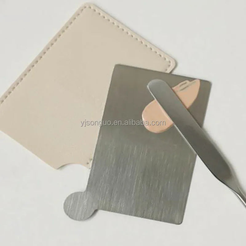 Stainless Steel Makeup Mixing Palette with Faux Leather Pouch
