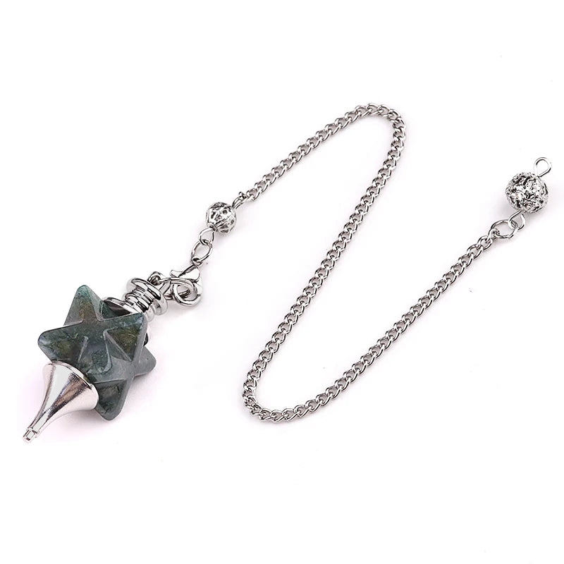 Natural Crystal Merkaba Star Pendulum Dowsing Divination Pendulum Silver Chain Chakra Healing Meditation Spiritual Gift Pendant