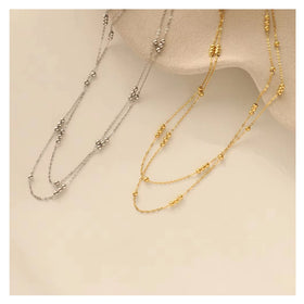 Delicacy 18k Gold Plated Stainless Steel Beaded Chain Double Layer Choker Necklace Fashion Women Jewelry