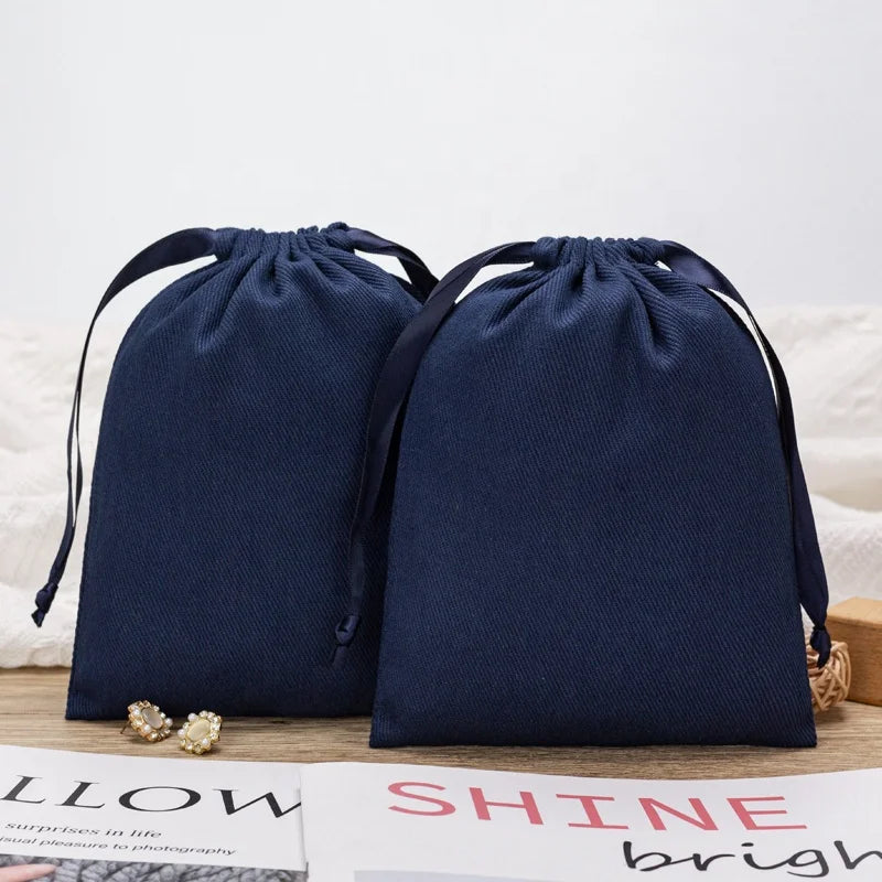 Recyclable Custom Logo Cotton Twill Drawstring Packaging Bag High End Gift Pouch Soft Perfume Dust Bag Gemstone Screen Necklaces