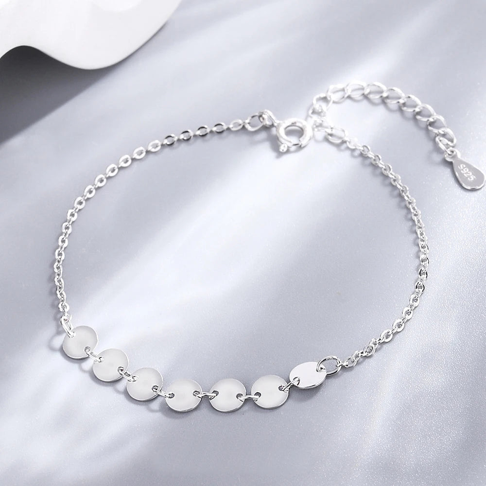 Simple 925 Sterling Silver Women's Fine Jewelry Small Round Disc String Bracelet with Personal Touch