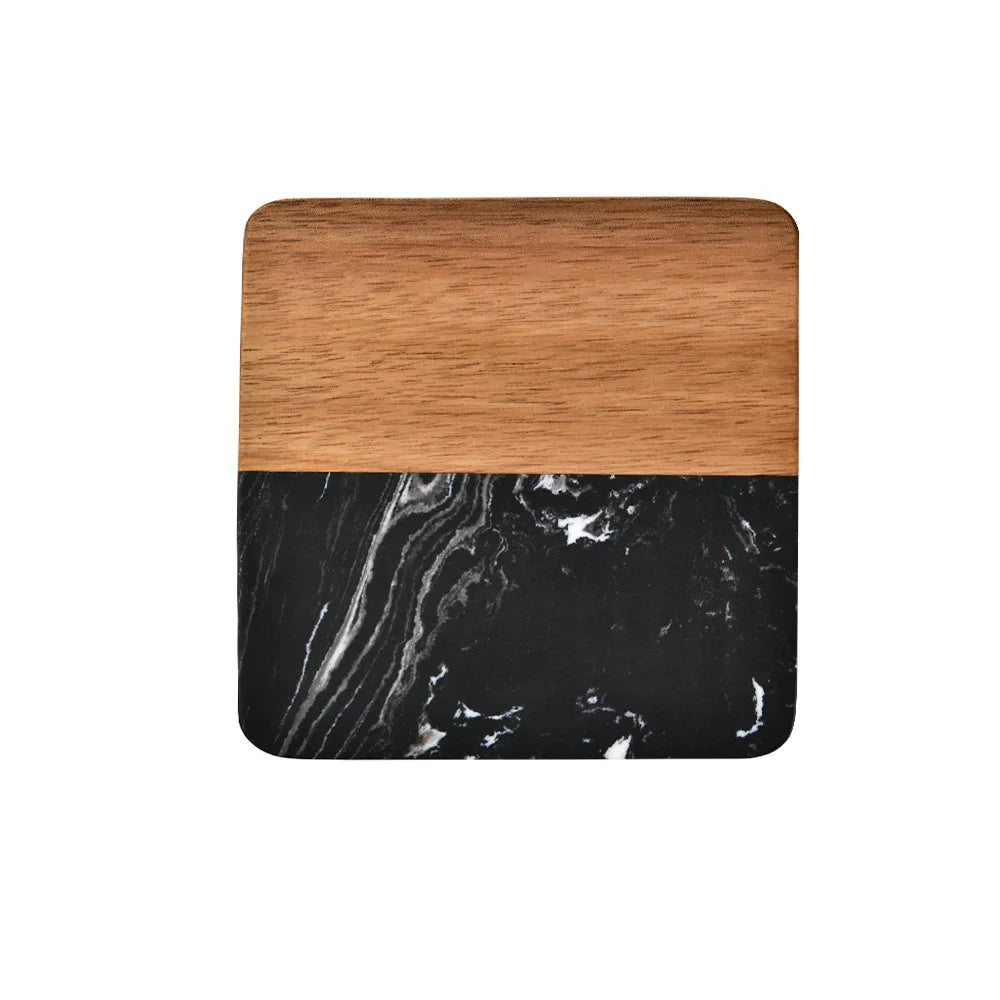 Creative Modern Square Acacia Wood Marble Coasters Insulation Pad Heat Resistant Durable Black Mats 100mm Coffee/Tea Lovers
