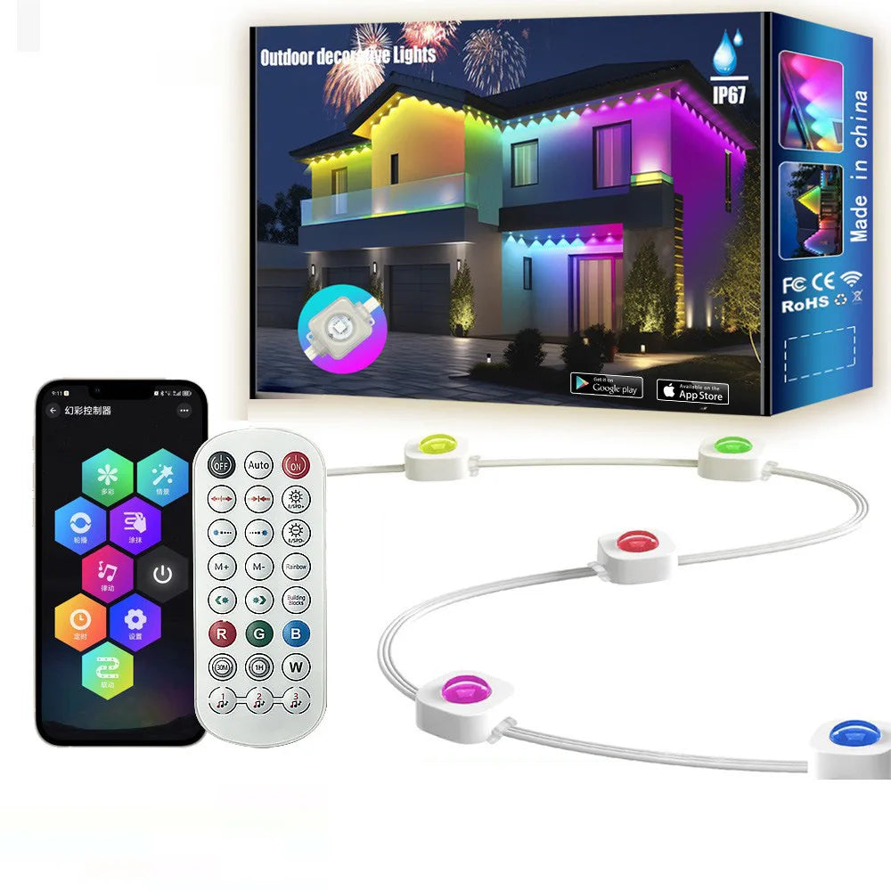 Outdoor IP67 Waterproof Amazing LED Strip Rgbic 15M/30M/45M Eaves Lights Rgb Colored Eave String Birthday Part Atmosphere Lights