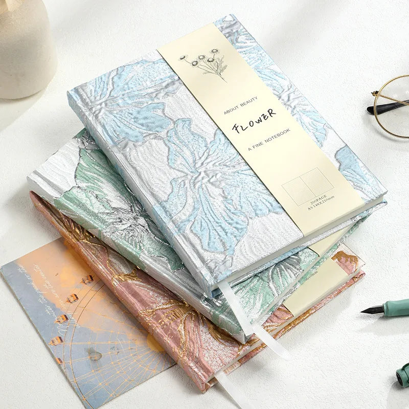 A5 Hardcover Concave-convex Textured Notebook Creative Diary Golden Thread Lily Notebook Writing Book Notepad Custom