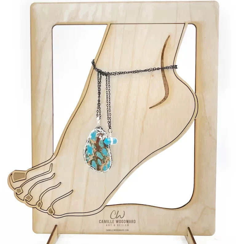 Custom Foot Shape Anklet Organizer Wooden Laser Cut Ankle Bracelet Display Stand