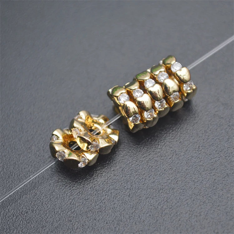 Wholesale Anti Fading Gold Silver Color CZ Pave Round Spacer Beads for DIY Woman Jewelry Necklace Bracelet Making
