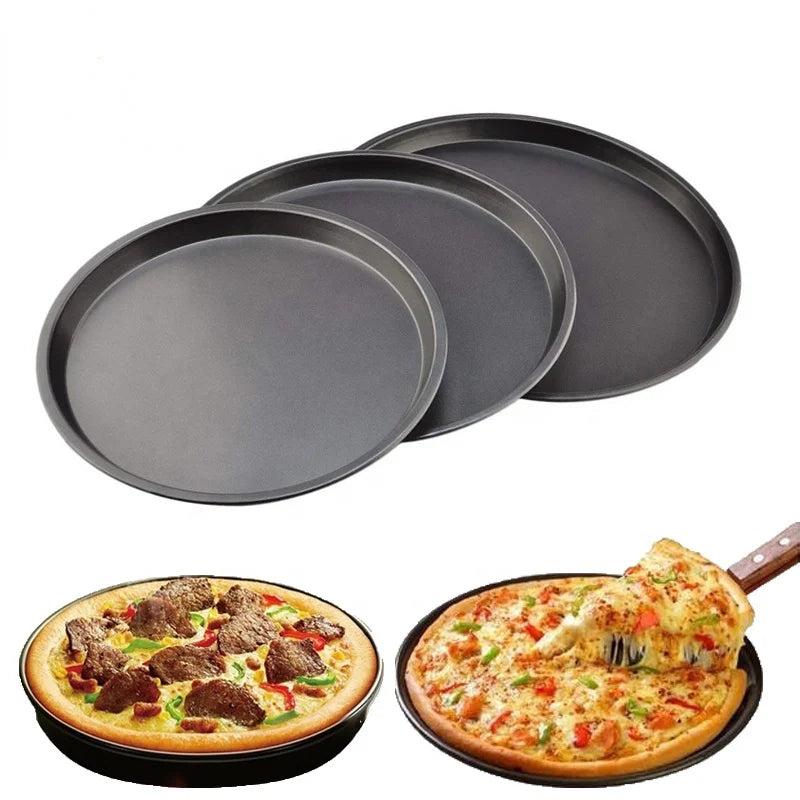 Round Pizza Plate Pizza Pan Deep Dish Tray Carbon Steel Non-stick Mold Baking Tool Baking Mould Pan Pattern 6 8 9 10 Inch