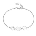 Rhodium Plating 925 Sterling Silver Heart Circle Charm Bracelet Minimalist Geometric Link Chain Adjustable Jewelry Women Gift