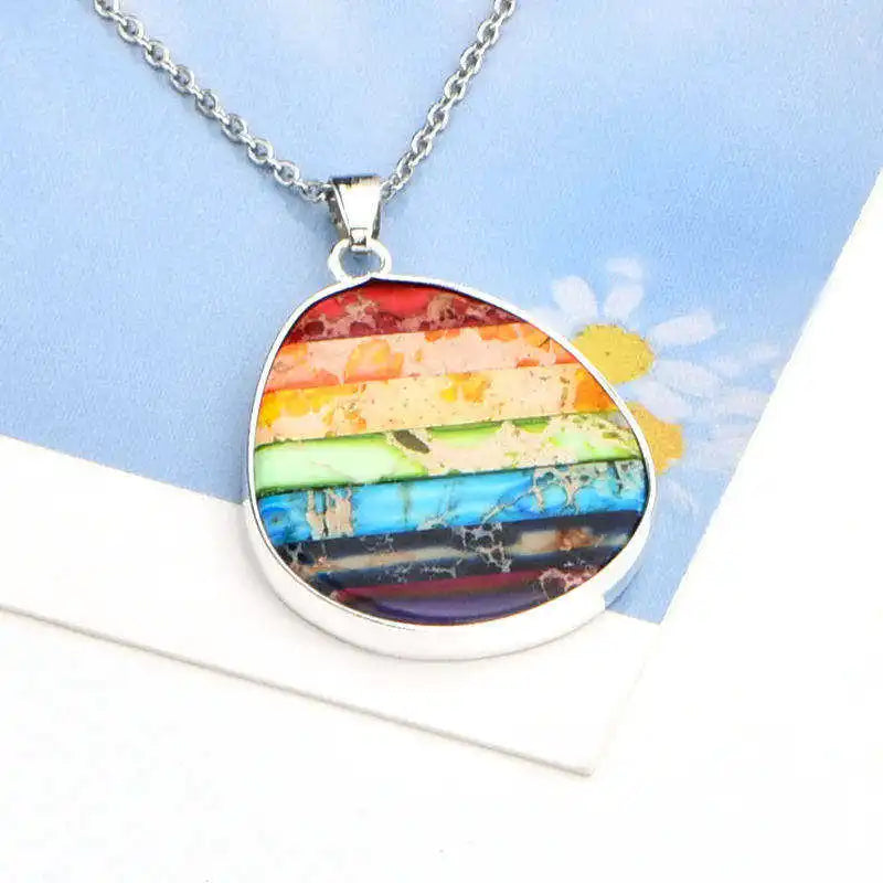 Factory Customized New Rainbow Color Gemstone Necklace Bohemia Summer Gemstone Necklace
