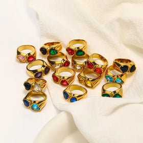Wholesale Stainless Steel Gold Plated 18k Fashion Jewelry Rings Set 2 Heart Zircon Charms Bead for Women