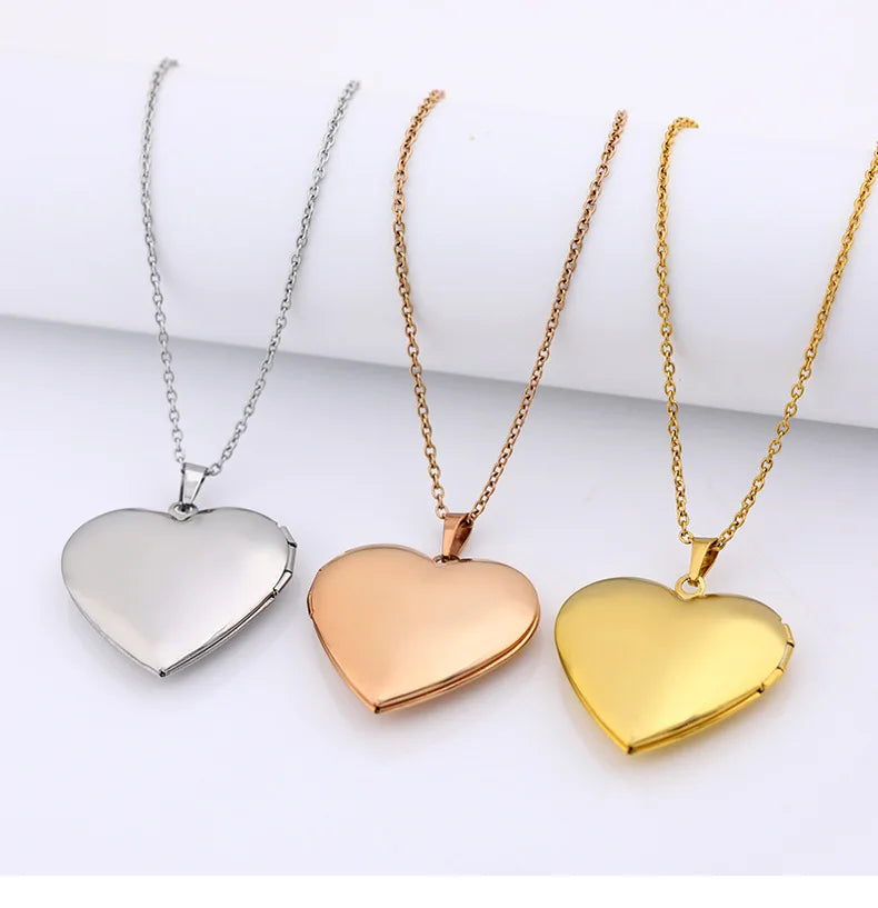 Blank Custom 316 Stainless Steel Pendant Lock DIY Frame Photo Titanium Heart Locket Necklace for Engagement