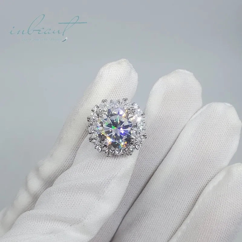 Silver 925 Original 6 Carat Brilliant Cut Diamond Test Past Sparkling D Color Moissanite Blossom Ring for Women Gemstone Jewelry