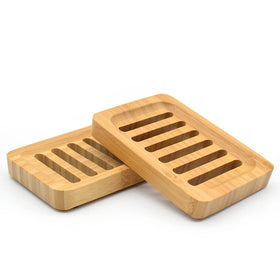 Hot Sale Natural Square Wood Soap Dish Tray Handmade Bamboo Soap Dish Holder for Shower