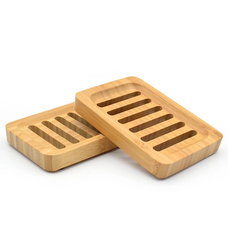 Hot Sale Natural Square Wood Soap Dish Tray Handmade Bamboo Soap Dish Holder for Shower