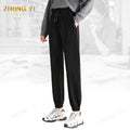 Factory Wholesale Custom Women's Fashion Solid Color Sports Pants Loose Beam Feet Knitted Cotton Sweatpants Casual Long Pants