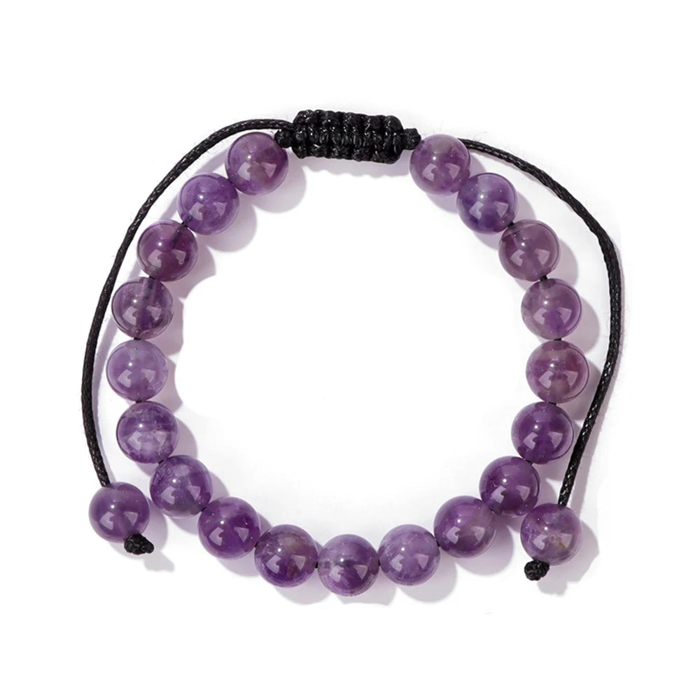 Wholesale 8mm Woven Natural Stone Crystal Beads Bracelet Amethyst Rose Quartz Tiger Eye Agate Christian Symbol for Men Women