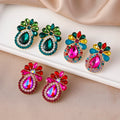Vintage Colorful Gemstone Earrings Rhinestone Crystal Geometric Stud Party Earrings Women Jewelry