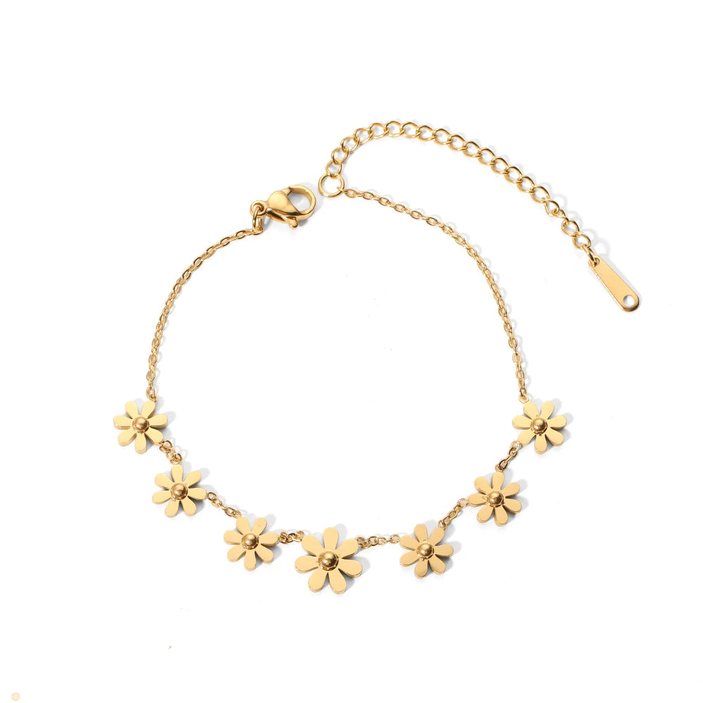 Fashionable Stainless Steel Jewelry 18K Gold Plated Plant Seven Chrysanthemum Bracelet for Women's Love Gift