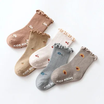 0-5 Years Toddlers Girls Frilly Socks Soft Cotton Sock Flower Children Infant Floor Sock