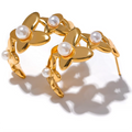 JINYOU 1576 Elegant Artificial Pearls Butterfly Flower Earrings Gold Stainless Steel Stylish Charm Korean Chic Sweet Jewelry MegaBDM