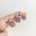 INS Heart Purple Star Shaped Crystal Stud Earrings Women Jewelry