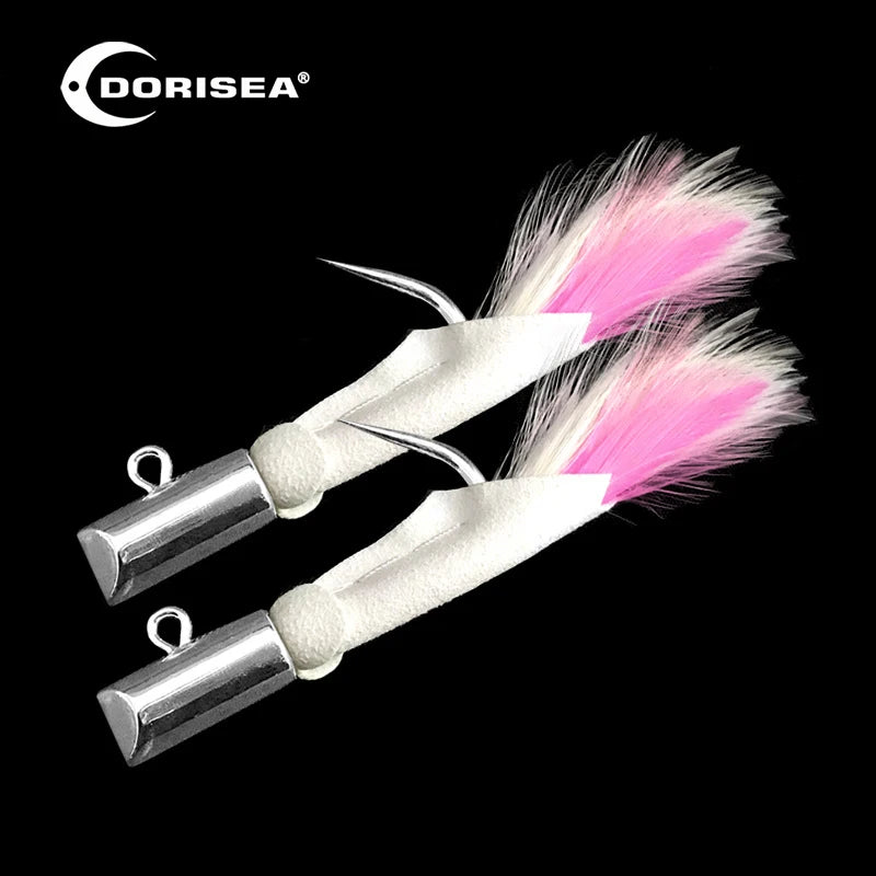 DORISEA Hand-Made Stainless Steel Barbless Skip Jack Tuna Lead Jig Fishing Hook for Sea Fishing Techniques
