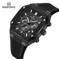 NAVIFORCE 8037 BBB All Black Silicone Big Dial Small Three Needle Quartz Wrist Watches for Men Luxury Small Three Needle Watches