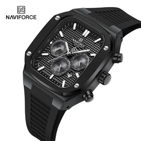 NAVIFORCE 8037 BBB All Black Silicone Big Dial Small Three Needle Quartz Wrist Watches for Men Luxury Small Three Needle Watches