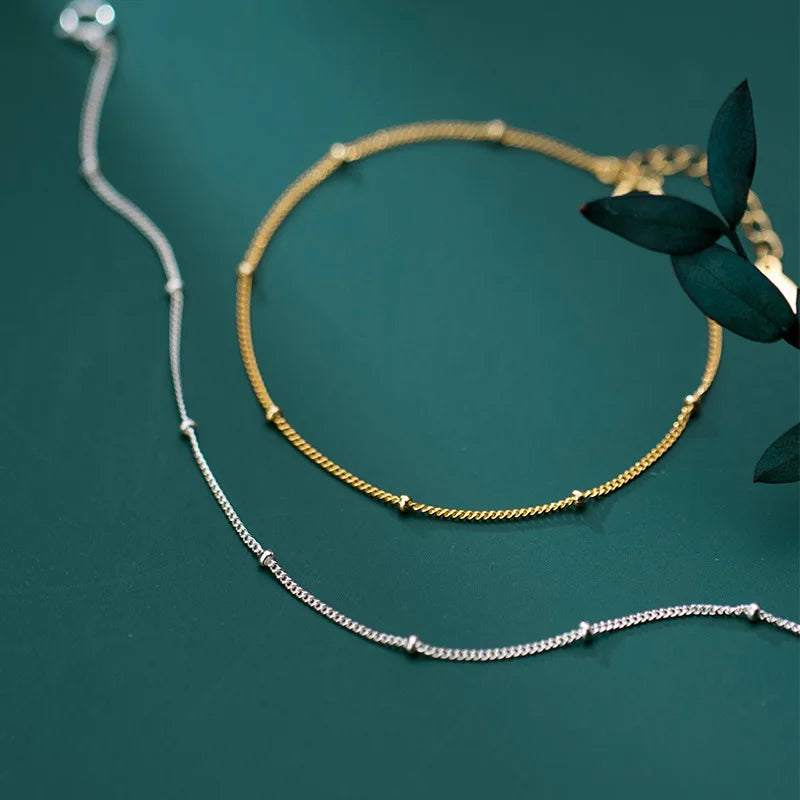 Trendy S925 Silver Bracelets Ins No Fade Metal Beaded Chain Sterling Silver Bracelet for Women Girls