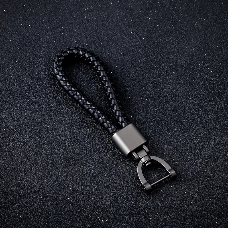 Custom Logo Braided Leather Keychain Woven Leather Strap Keyring for Car Keys Wholesale