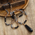 New Bohemian Handmade Jewelry 6mm Natural Stone Crystal Glass Beads Knotted Necklace Stone Drop Pendant Necklaces