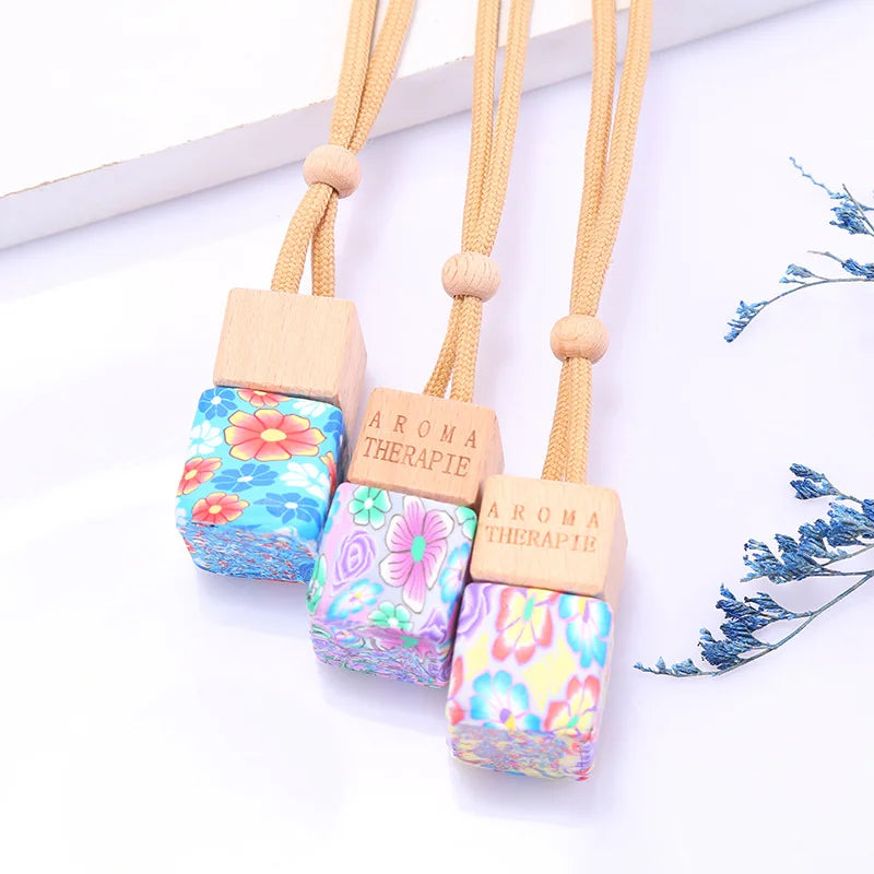 Classic 8ml Empty Glass Perfume Bottles Floral Art Printed Hanging Air Freshener Diffuser Pump Sprayer Screen Printing Surface