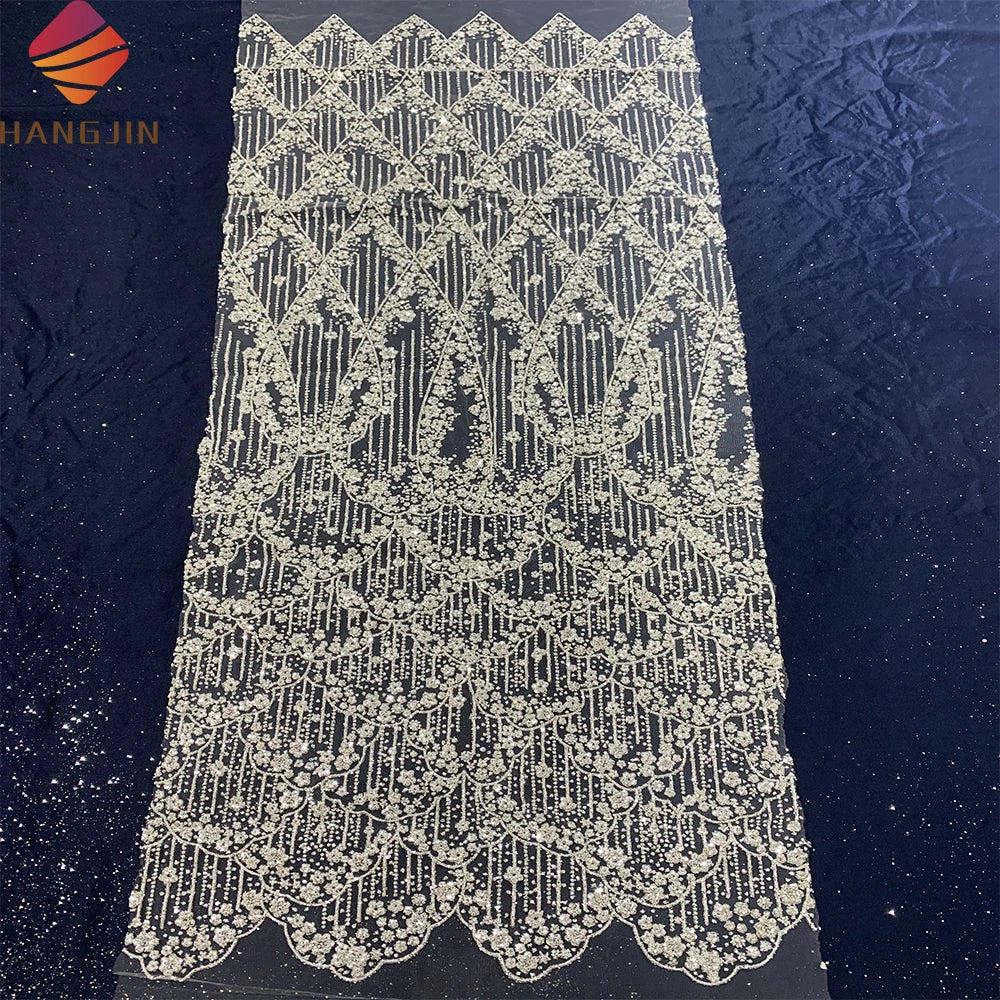 Stunning Bridal Lace Fabric by Yard Sparkly Beaded Tulle Fabric With Glitter Sequined Lace Mesh Fabric for Wedding Dress
