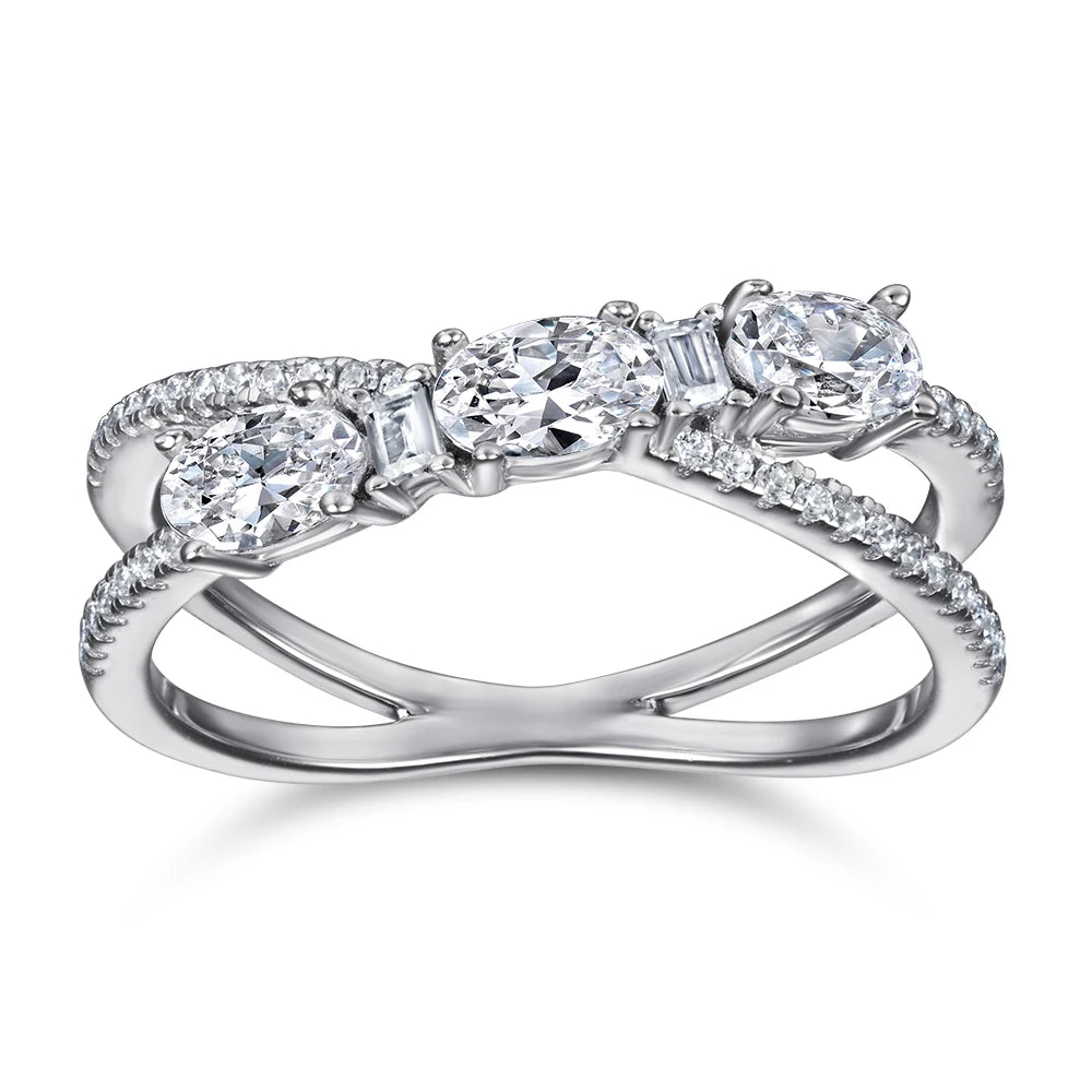 Jewelry Manufacturer Fashion Three Stone Engagement Ring White Zircon 925 Sterling Silver Wedding Ring for Women