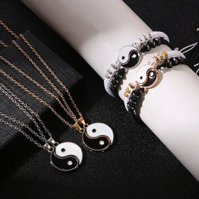 Direct Factory Hot Tai Chi Yin Yang Couple Friendship Bracelet Handmade Diamond Girlfriend Boyfriend Lover Braided Bracelet
