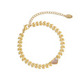 Chris April in Stock Fashion Jewelry PVD Gold Plated 316L Stainless Steel Heart Sea Shell Wheat Chain Bracelet for Women