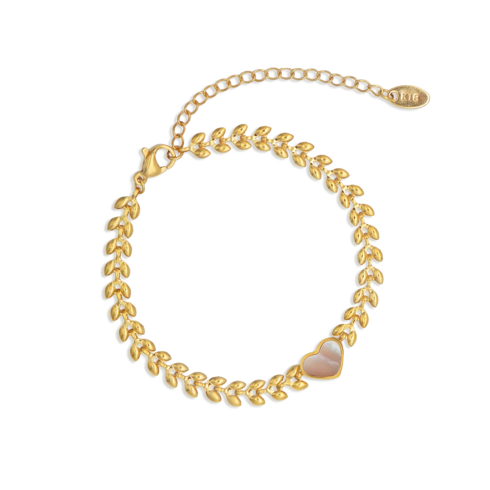 Chris April in Stock Fashion Jewelry PVD Gold Plated 316L Stainless Steel Heart Sea Shell Wheat Chain Bracelet for Women