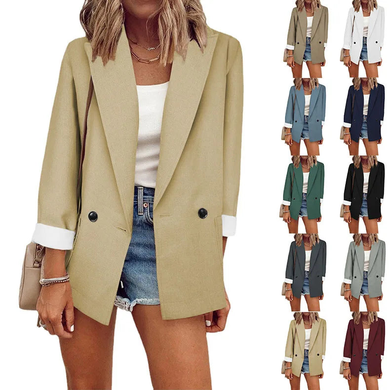 Classic Basic Women's Blazer Long Sleeve Casual Work Office Notched Collar Single Button Closure Solid Pattern Polyester/Rayon