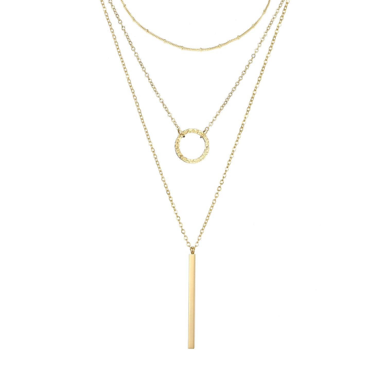 EManco Classic Layer Necklace Set Bar Pendant Women Elegant Stainless Steel Necklace Trendy 14K Gold Plate Jewelry Gold Chain