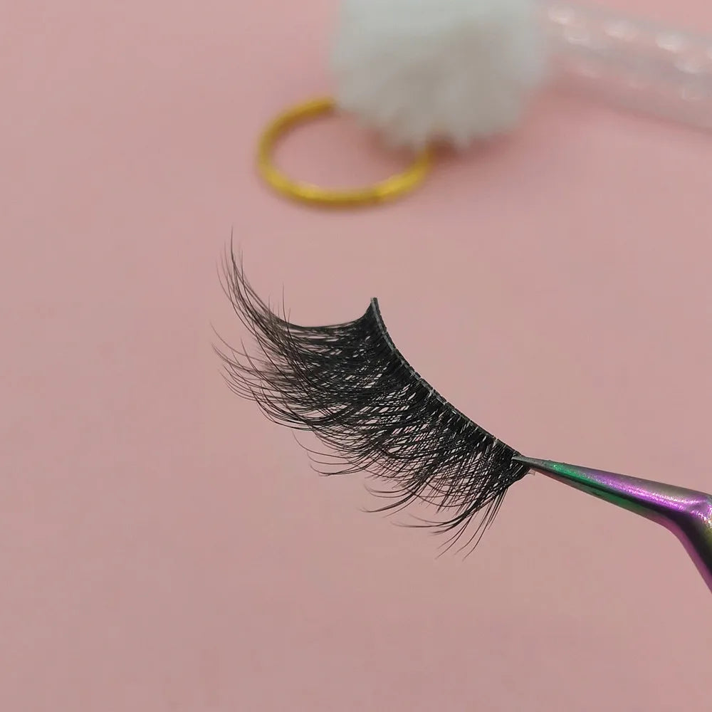 Clear Band Lash Corner Half Short Eyelashes Faux Mink 3d Lashes With Custom Eyelash Packaging Box Half Eyelashes