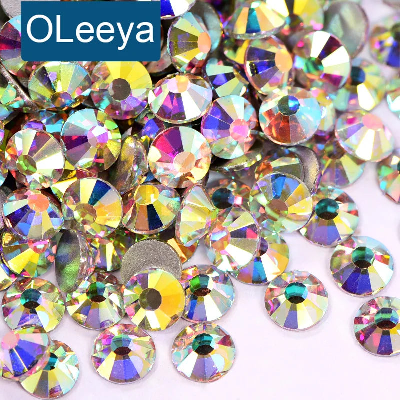 OLeeya Wholesale Glass Silver Base Rhinestones 12CUT Non Hotfix 1440pcs Bag Crystal for Shirts DIY and Decoration