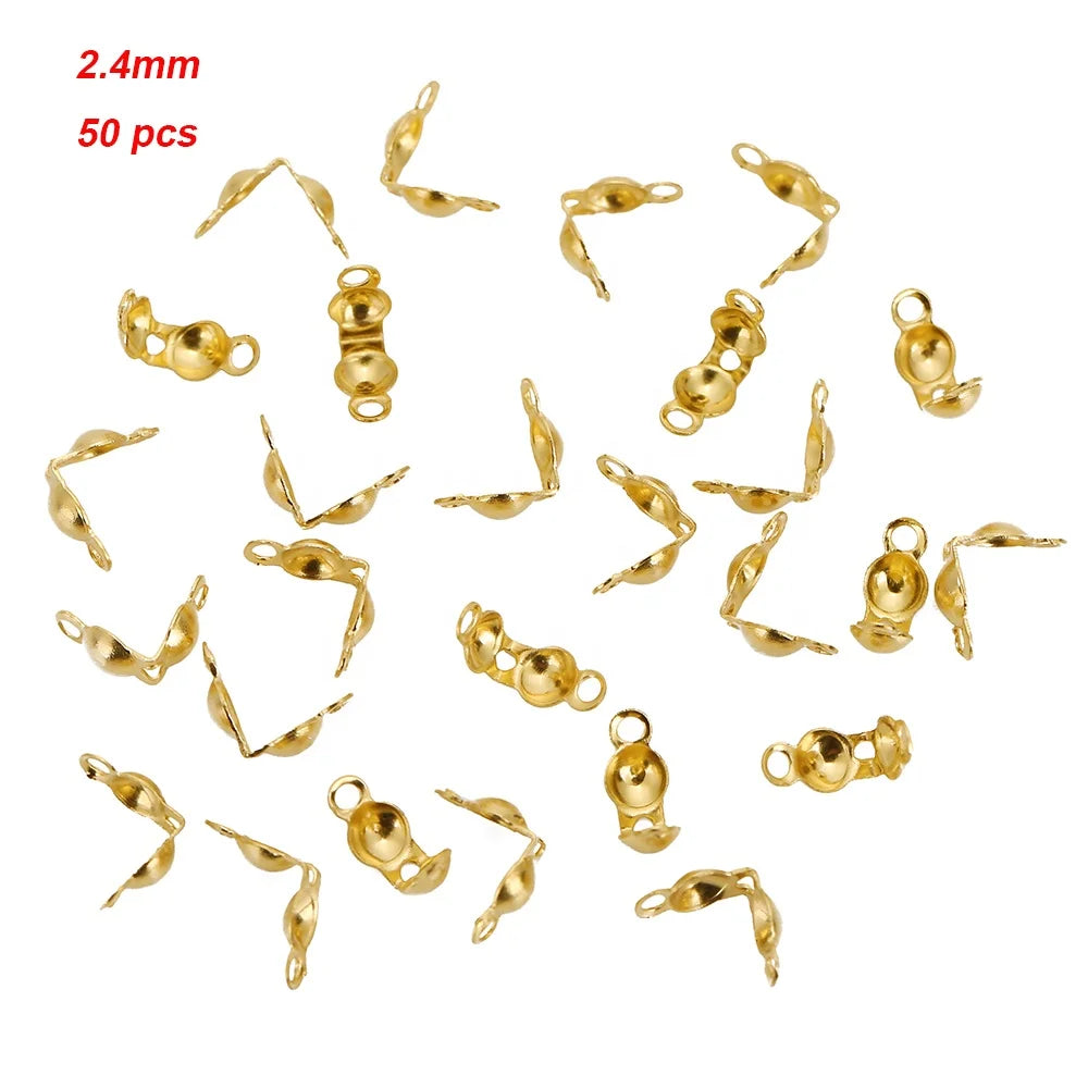 18k Gold Stainless Steel Ball Calotte Crimps Beads Connector End Clasp DIY Jewelry Necklace Bracelets Supplies