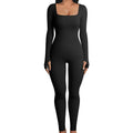 Custom Logo Long Sleeve Ribbed Jumpsuit for Women Autumn Winter Quick-Dry Yoga Bodysuit Full-Length Fitness Activewear