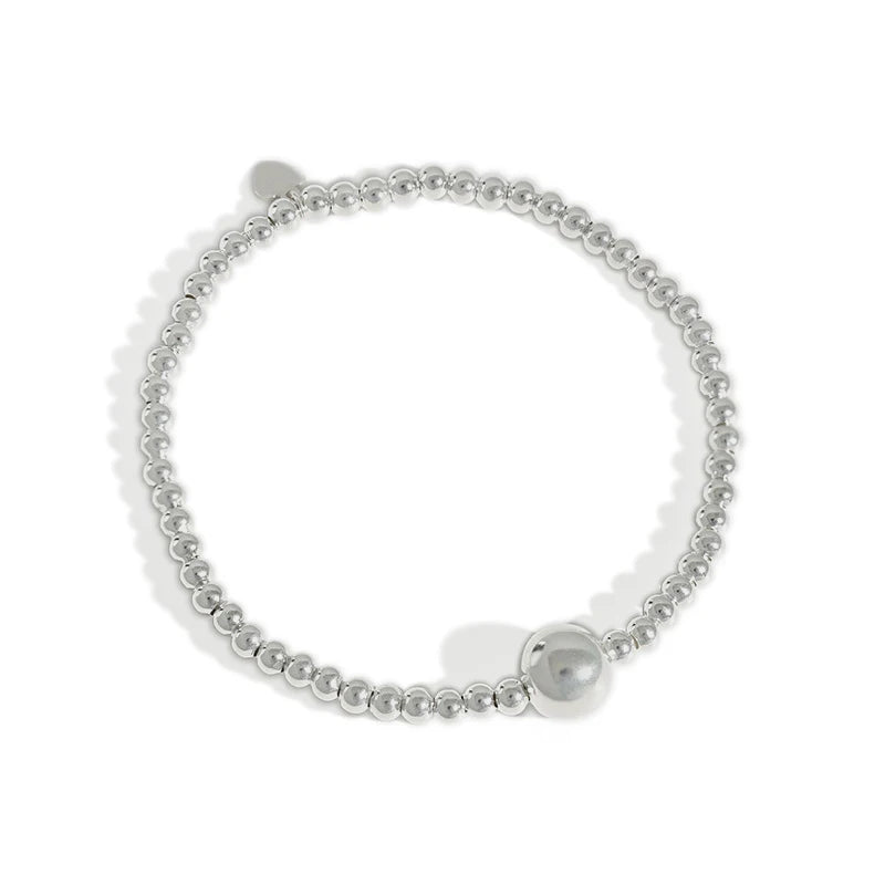 Origin S925 Sterling Silver Beaded Charm Bracelet Elastic Stretch Handmade Round Beads Bracelet for Women
