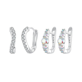925 Sterling Silver Rainbow Zircon Buckles Elegant Woman Dream Platinum Plated Hoop Earrings for Party Fine Jewelry BSE960